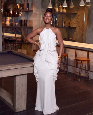 Reissa Backless Ruffle Maxi Dress
