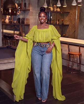 SO CHIC SQUARE NECK LONG DRAMATIC SLEEVES TOP