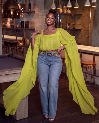 SO CHIC SQUARE NECK LONG DRAMATIC SLEEVES TOP