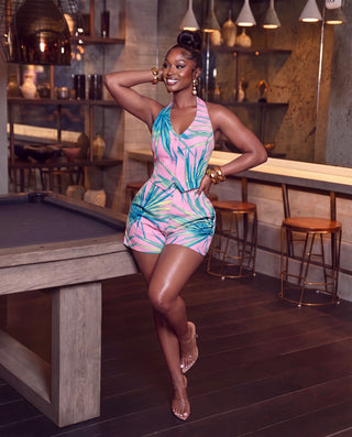 Tropical Breeze Halter Short Set pink