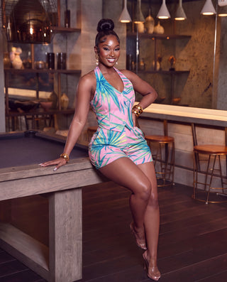 Tropical Breeze Halter Short Set pink