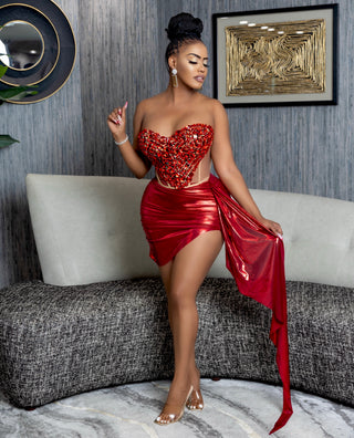 Ifama Strapless Heart Ruched Skirt Set