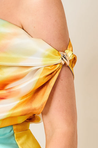 Multi-Colored Draped Asymmetrical Shoulder Romper