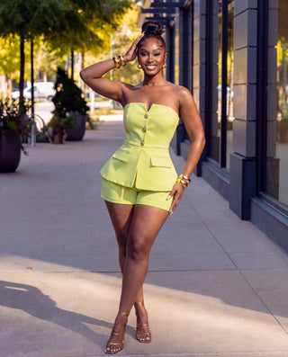 Matilda Two-Piece Tailored Bustier Top and Short Set