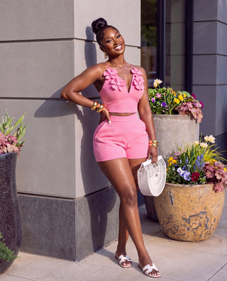 Sleeveless Flower Detail Top with Short Set