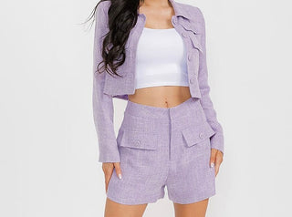 Lilac tweed shorts set