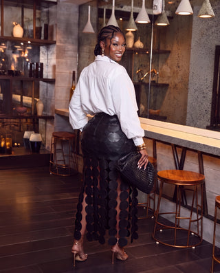 Black Two piece scallop cut-out skirt and poplin top ( SET )