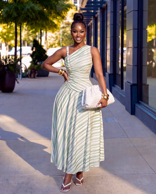 Green Jadore Asymmetric one-shoulder
