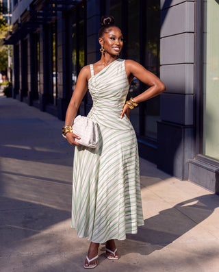Green Jadore Asymmetric one-shoulder