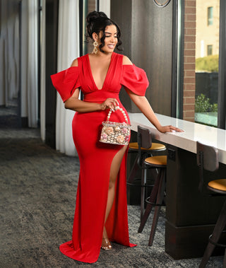 Reyna red High slit Dress