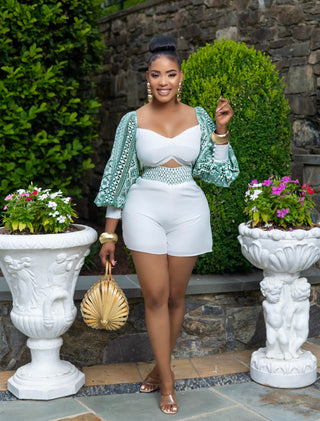 V-neck Cut Out Embroidery Eyelet Romper