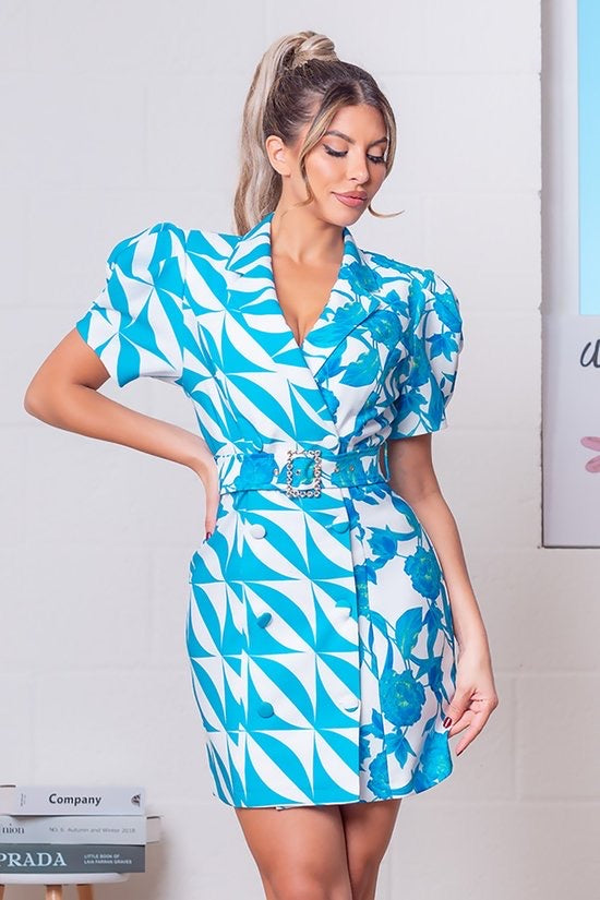 LESLIE BLUE SPRING MINI DRESS S LESLIE BLUE SPRING MINI DRESS S