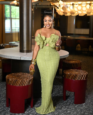 Danielle Floral Applique Maxi Dress ( lime )