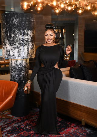 Black Helsa drape front Matte maxi dress