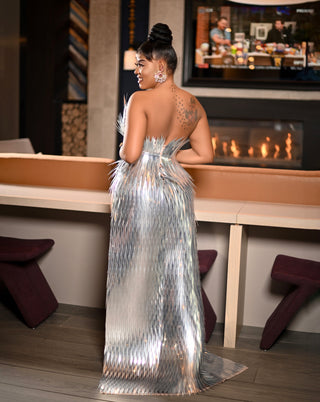 Luxury Metal Feather gown