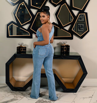 Baby I’m busy denim jumpsuit