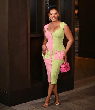 Ava color block dress ( Pink and Green )