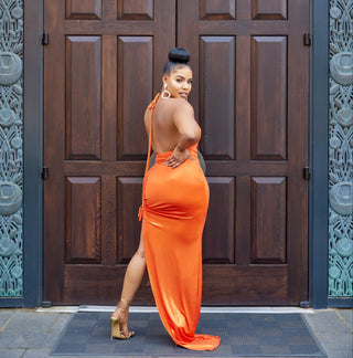 NILIA ORANGE DRAP DRESS