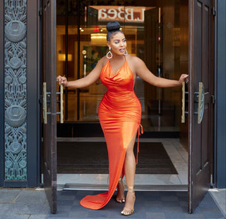 NILIA ORANGE DRAP DRESS