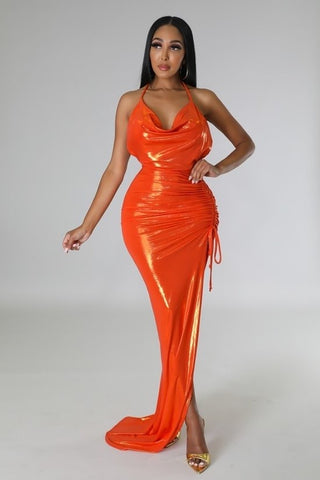 NILIA ORANGE DRAP DRESS