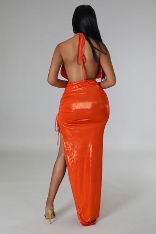 NILIA ORANGE DRAP DRESS