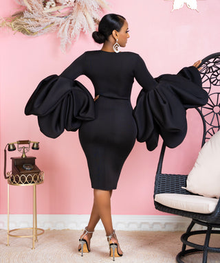 JENIVA DRAMATIC SLEEVES STATEMENT DRESS