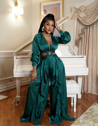 SIDE RUFFLED O RING SIDE CUTOFF JUMPSUIT