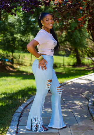 HIGH RISE FRAYED FLARE JEANS