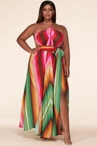 Lux striped twist front cutout maxi dress