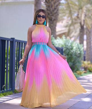 Summer Play pleated maxi dress (pink multi)