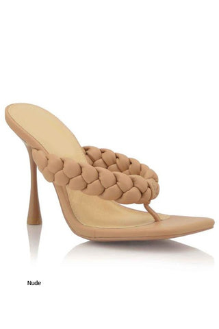 BRAIDED THONG HEELS NUDE