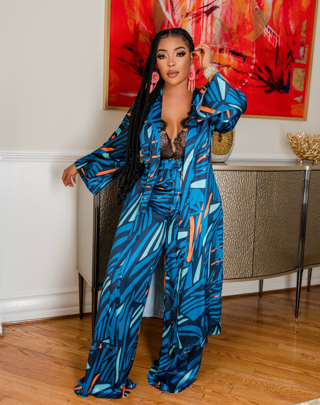 KEICEI BLUE PRINTED CARDIGAN AND PANTS SET – Nalu Boutique