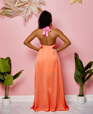 Halter Buckle Backless maxi Dress