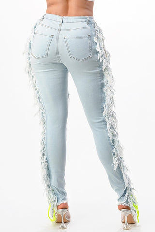 Cleo SKINNY JEANS SIDE FRINGE WITH LACE UP