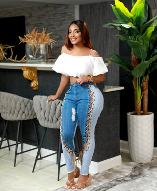 LACE UP SKINNY JEANS