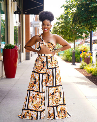 Unice Print Front Tie Top & Wide Legs Pants Set