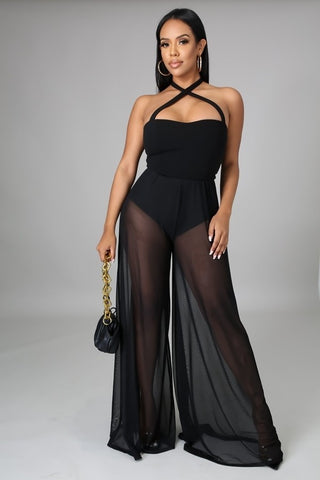 QUANIKA ORANGE MESH JUMPSUIT