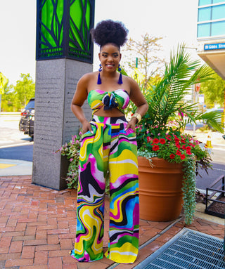 Kalama Front Tie Crop Top & Wide Legs Pants Set
