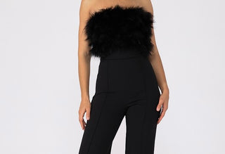 FUR DETAILED FASHION JUMPSUIT