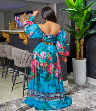Charm bubble sleeves maxi dress