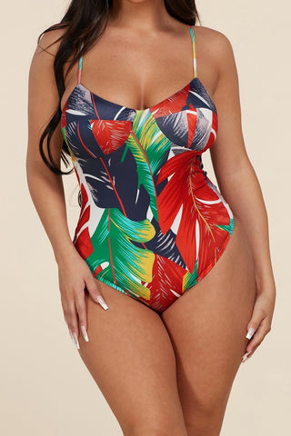 Multicolor large feather print skirt set