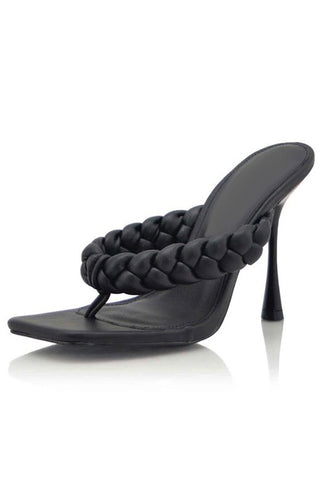 BRAIDED THONG HEELS NUDE