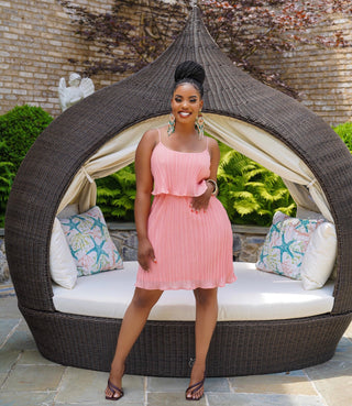 Peach pleated mini dress