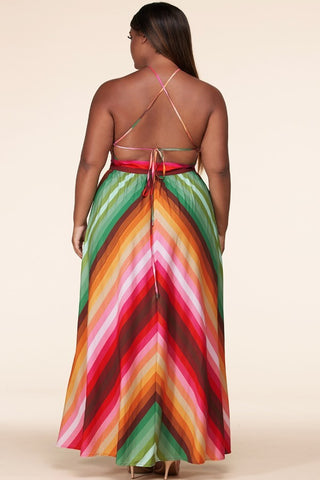 Lux striped twist front cutout maxi dress