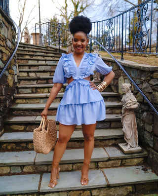 feeling flirty ruffle cut out mini dress