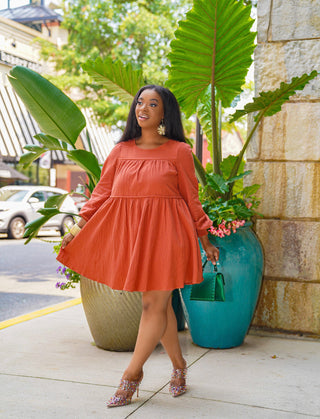RUST TIERED MINI DRESS