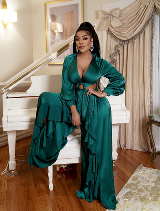 SIDE RUFFLED O RING SIDE CUTOFF JUMPSUIT