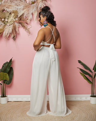 Shadone White chiffons  jumpsuit