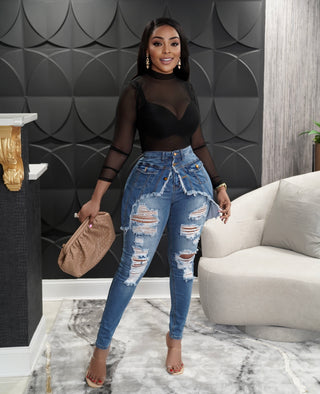 LATRISSA STRETCHY BUTTON UP JACKET JEANS