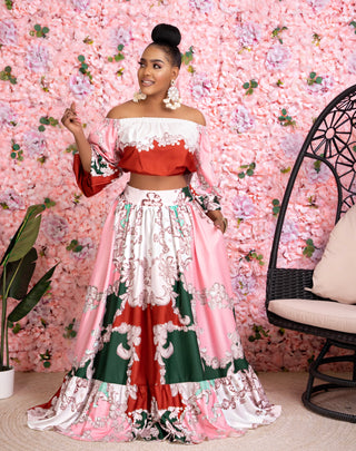 JANNY OFF SHOULDER TOP AND MAXI SKIRT SET